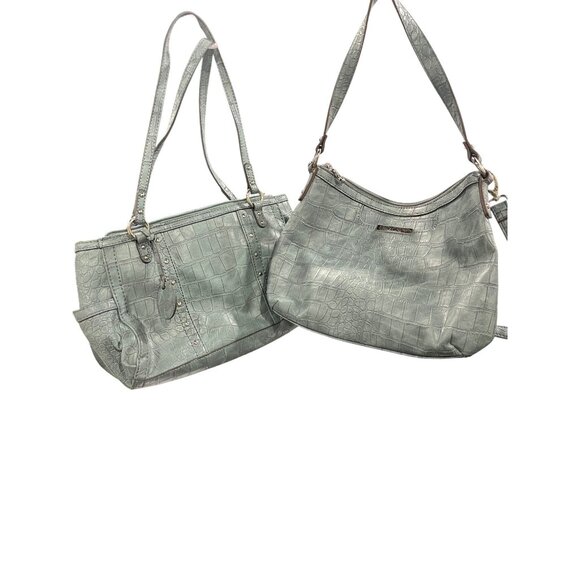 Two Relic Crocodile Embossed Handbags - Blue Gray Faux Leather With Brown Interi - Picture 1 of 9
